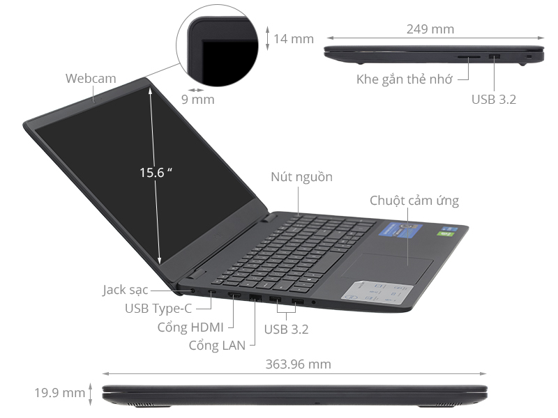 Laptop Dell Vostro 3500 – i5-1135G7, RAM 8GB, SSD 512GB, MX330, màn hình FHD 15.6 inch